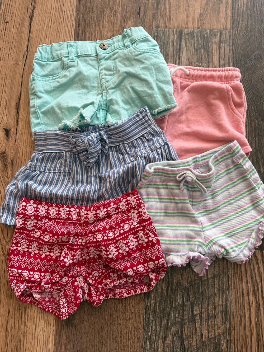 Girls' Multi-Color Shorts Bundle - Pink, Mint, Blue, Red, Stripe